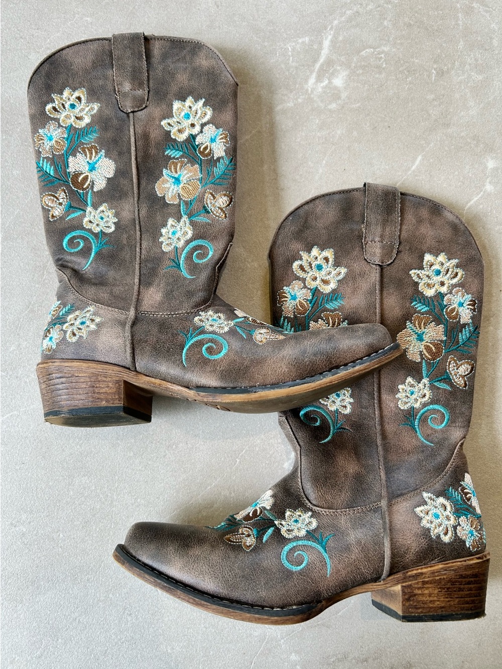 Roper Cowboy Boots Women Brown Riley Floral Western Vintage Snip Toe Insole Boot